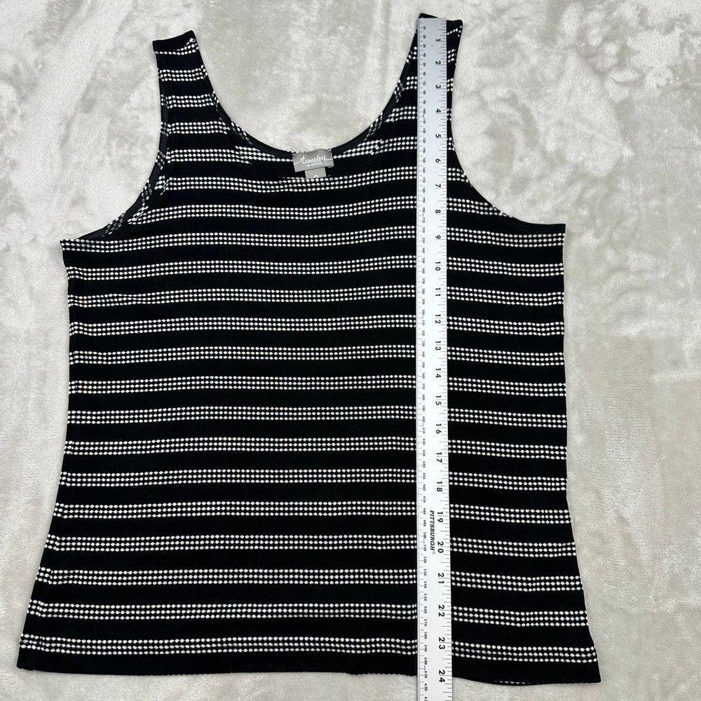 Chicos Travelers Tank Top Womens 2 L Black White Striped Scoop Neck **READ** - Picture 7 of 8